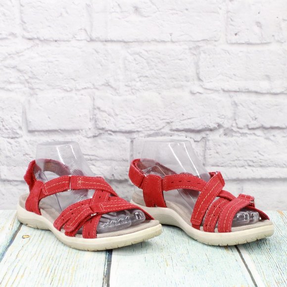 Earth Origins Sammie Red Suede Open Toe Adjustable Strappy Sandals Size 7 M - Picture 3 of 9